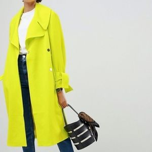 ASOS Chartreuse Belted Trench Coat, Sz 4